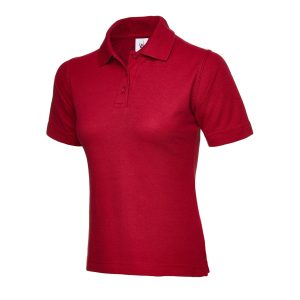 Red ladies classic polo shirt front view