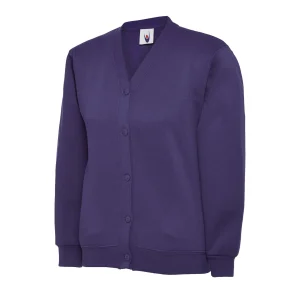 Purple childrens classic cardigan front view