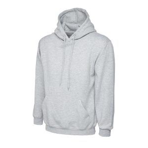 Heather Grey heavyweight hooded sweatshirt front view
