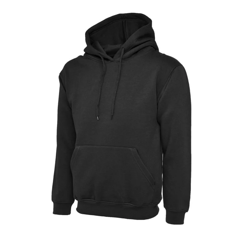 Black classic hooded sweatshirt front view