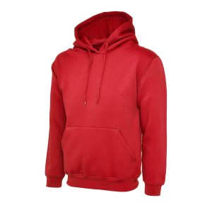 Red ladies deluxe hoodie front view