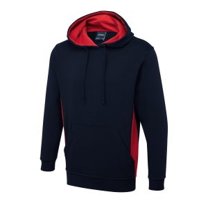 Navy Red two tone hoodie front view