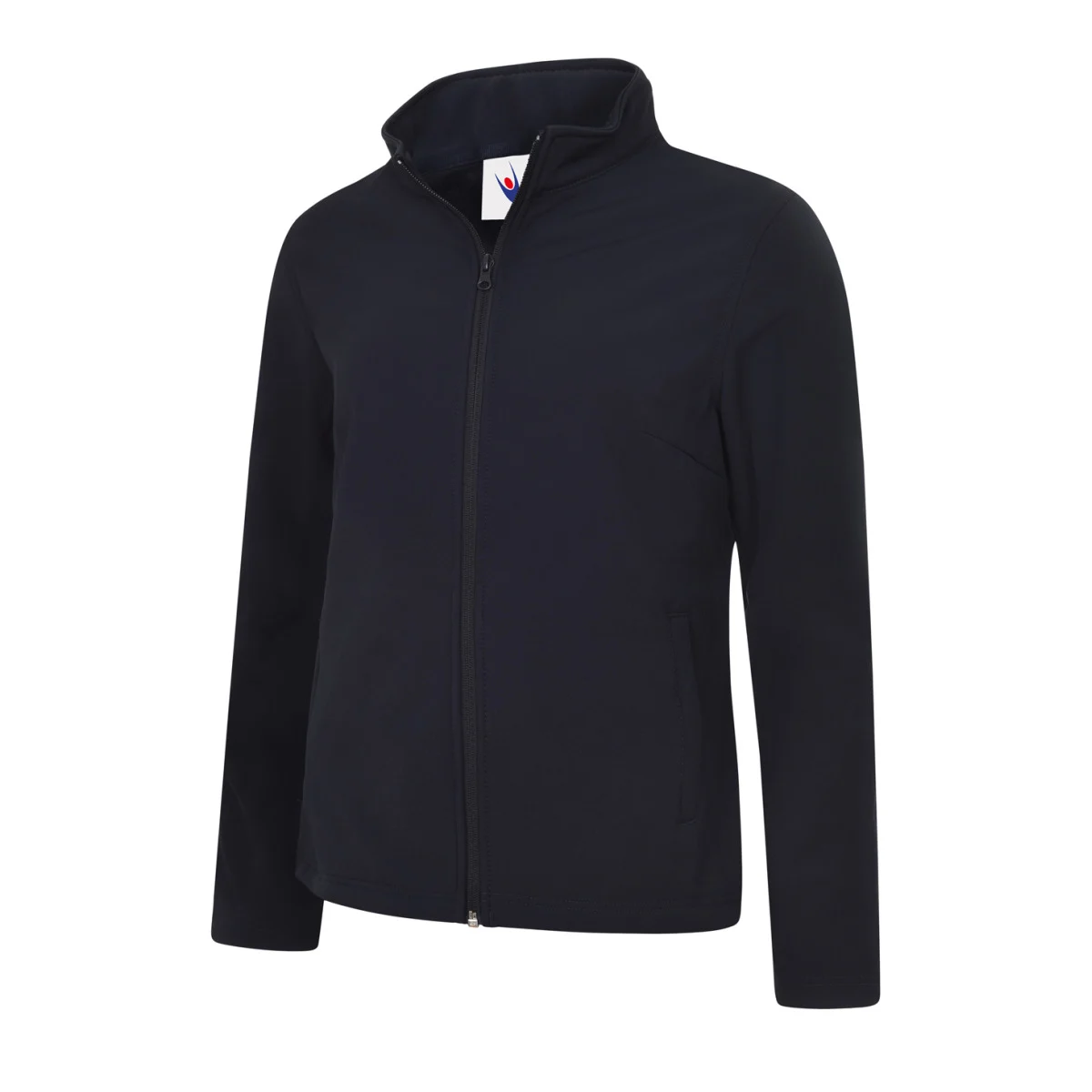 Navy ladies classic full zip soft shell jacket front view
