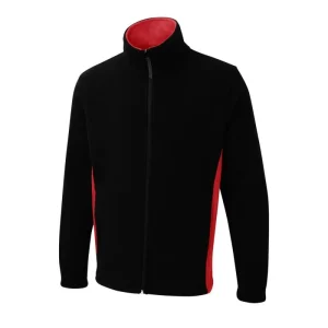 Black Red two tone full zip fleece jacket front view
