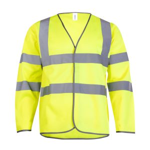 Yellow long sleeve hi vis safety waistcoat front view