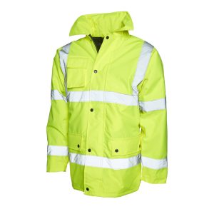 Yellow hi vis road safety jacket front view