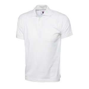 White jersey polo shirt front view