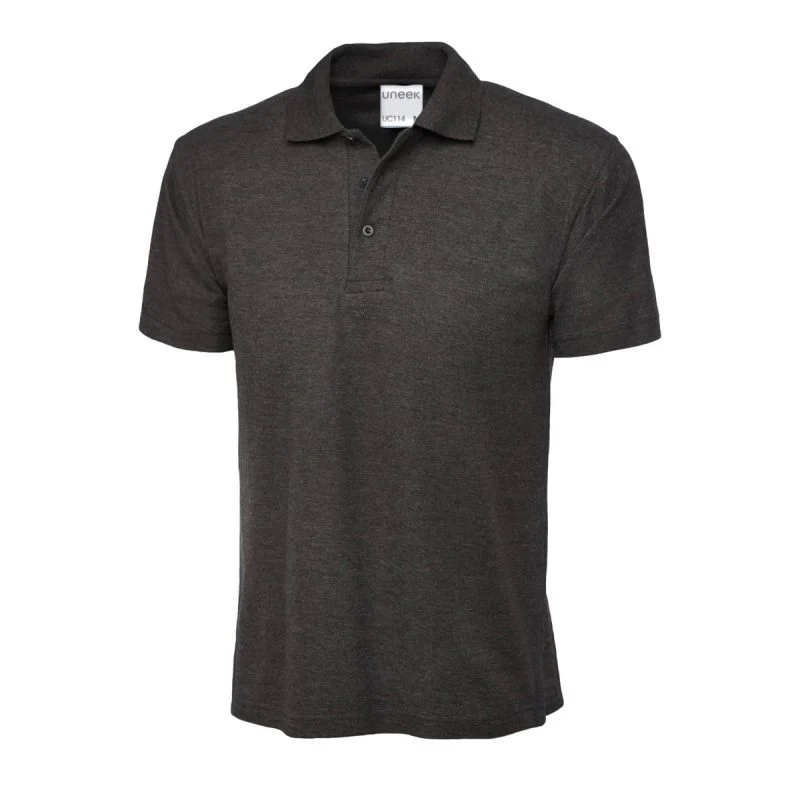 Charcoal mens active cotton polo shirt front view