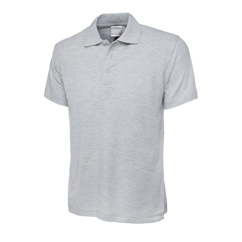 Heather Grey mens active cotton polo shirt front view