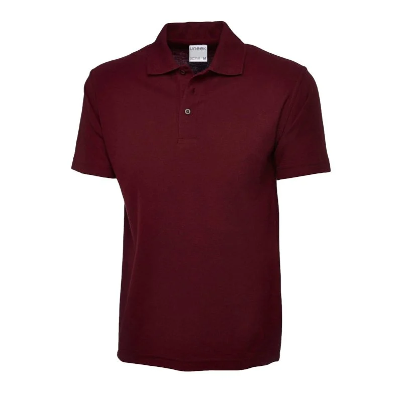 Maroon mens active cotton polo shirt front view