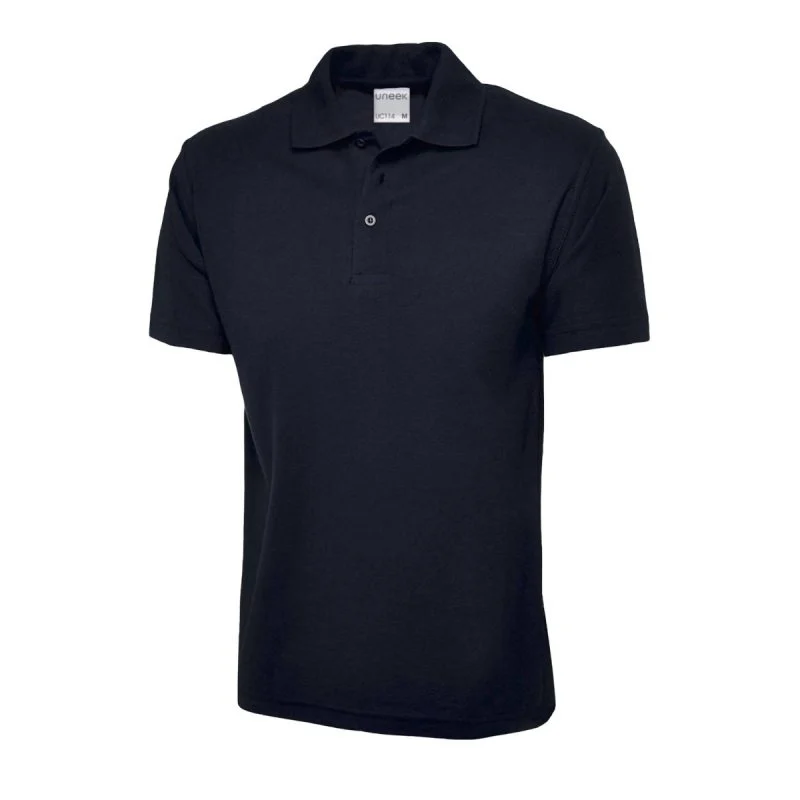 Navy mens active cotton polo shirt front view
