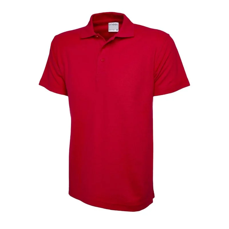 Red mens active cotton polo shirt front view