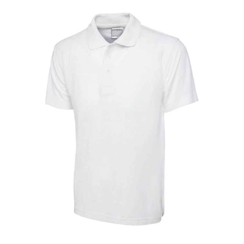 White mens active cotton polo shirt front view