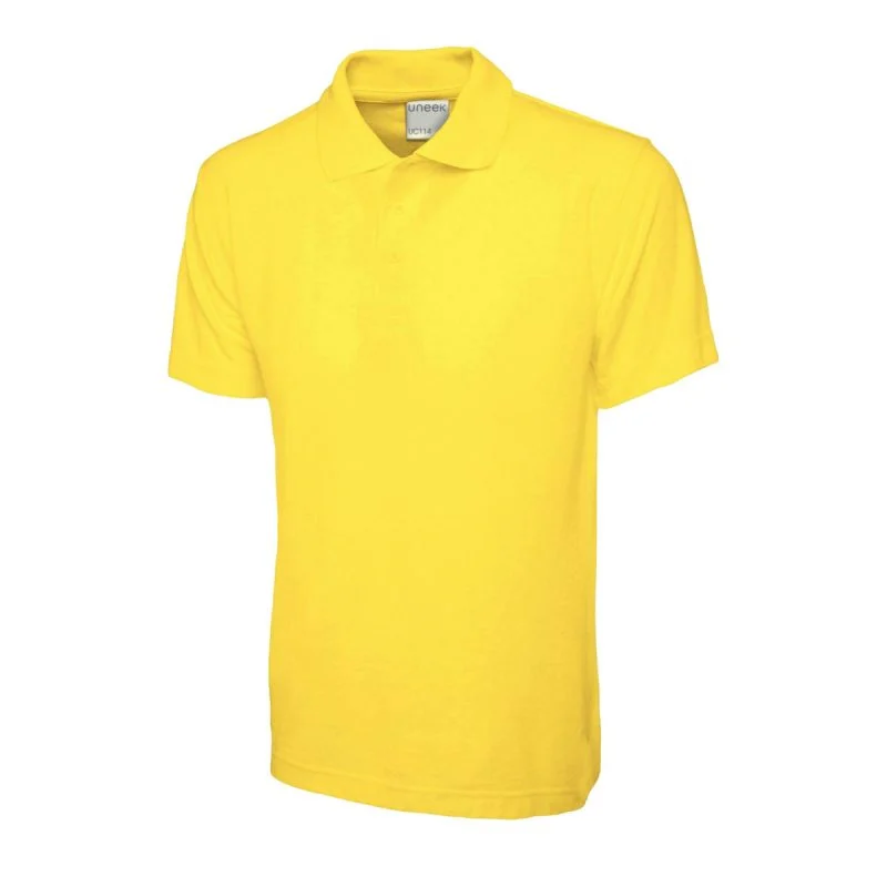 Yellow mens active cotton polo shirt front view