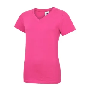 UC319 ladies classic V-neck T-shirt in hot pink