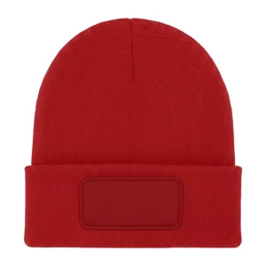 Red Rectangular Patch Beanie front view