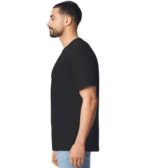 Black Gildan SoftStyle Adult T-Shirt GD01 worn by model side view