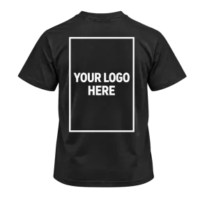 Back of a black T-shirt with an A3 printed logo