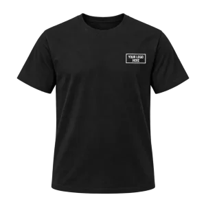 Black T-shirt with printed logo on the right chest