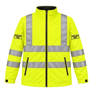 Yellow Hi-Vis jacket with embroidered logos on both sleeves