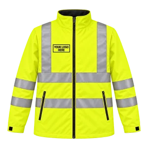 Yellow Hi-Vis jacket with an embroidered logo on the right chest