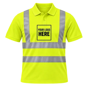 Yellow Hi-Vis polo shirt with an A5-sized centre-chest print