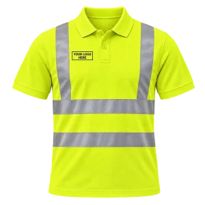 Yellow Hi-Vis polo shirt with an embroidered logo on the right chest