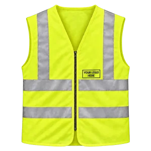 Yellow Hi-Vis waistcoat with a printed logo on the left chest