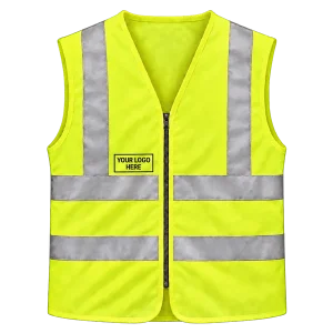 Yellow Hi-Vis waistcoat with a printed logo on the right chest