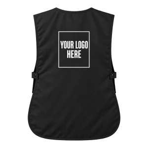 Back of a black tabard with a white A5 printed logo